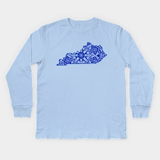 Blue Kentucky State Gift Mandala Yoga KY Art Kids Long Sleeve T-Shirt